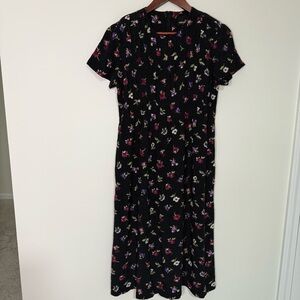 Vintage Positive Attitude Floral Polka Dot Cottagecore Midi Dress Size 10 Petite